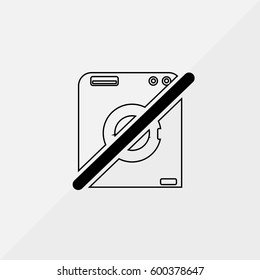 Washing Machine Out Of Order Vector Icon, The outlined symbol of wash machine with strikeout. Simple, modern flat vector illustration for mobile app, website or desktop app   