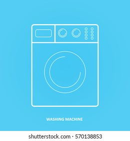 Washing machine, outline icon isolated on a blue background for your design, vector illustration. Washing machine or washer icon or sign. 