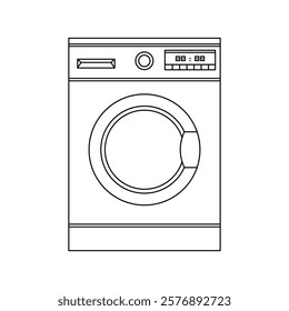 Washing Machine Outline Illustration on White Background