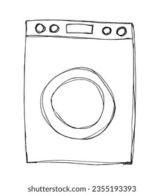 Washing machine outline illustration vector image. 
Hand drawn washing machine artwork. 
Simple cute original logo.
Hand drawn vector illustration for posters, cards, t-shirts.