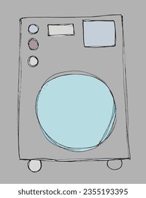 Imagen vectorial de la ilustración del contorno de la máquina de lavado. 
Obra de arte con lavadora a mano. 
Simple y lindo logo original.
Ilustración vectorial dibujada a mano para afiches, tarjetas, camisetas.
