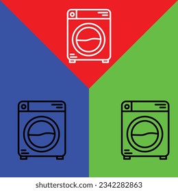 Washing Machine, Outline style, isolated on Red, Blue and Green Background.