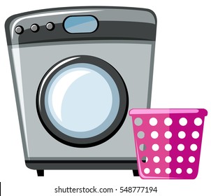 Washing machine and pink basket illustration