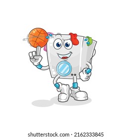 lavadora jugando mascota de baloncesto. vector de dibujos animados