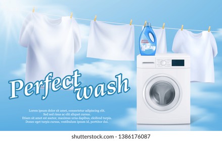 Washing machine and powder against the sky and clothes