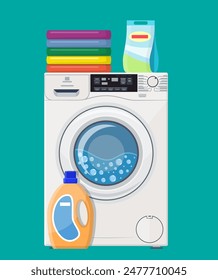 Washing machine Powder and cleanser. Vector illustration in flat style