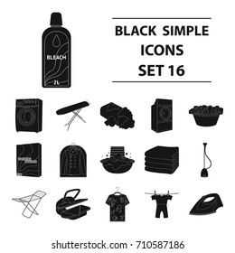 Washing machine, powder, iron and other equipment. Dry cleaning set collection icons in black style vector symbol stock illustration web.