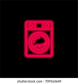 Washing machine red glowing neon ui ux icon. Glowing sign logo vector
