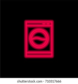 Washing machine red glowing neon ui ux icon. Glowing sign logo vector