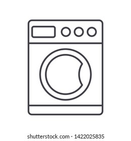 Washing Machine Related Vector Line Icon. Isolated on White Background. Editable Stroke