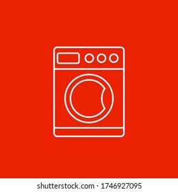 Washing Machine Related Vector Line Icon on red background