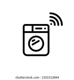 Washing machine with remote wireless control. Smart home technologies. Pixel perfect, editable stroke icon