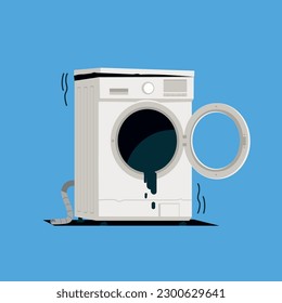 washing machine repair leak broke down repair required vector illustration