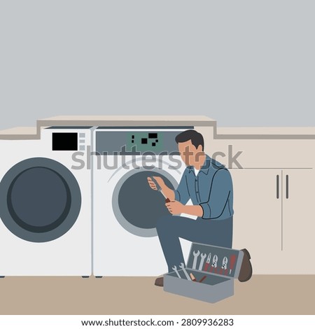 Washing Machine Repair Service Flat Vector Illustration
