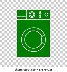 Washing machine sign. Dark green icon on transparent background.