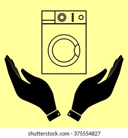 Washing machine sign. Flat style icon vector illustration.
