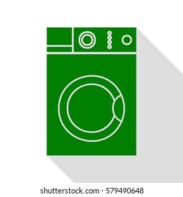 Washing machine sign. Green icon with flat style shadow path.