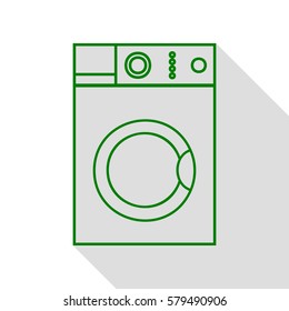 Washing machine sign. Green icon with flat style shadow path.