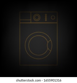 Washing machine sign. Icon as grid of small orange light bulb in darkness. Illustration.