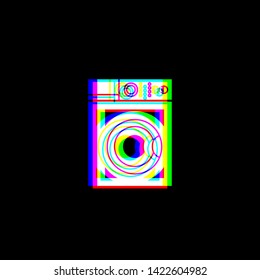 Washing machine sign. Red, green and blue unfocused contour icon at black background. Illustration.