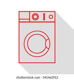 Washing machine sign. Red icon with flat style shadow path.