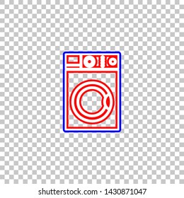 Washing machine sign. Red, white and contour icon at transparent background. Illustration.