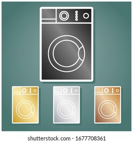 Washing machine sign. Set of metallic Icons with gray, gold, silver and bronze gradient with white contour and shadow at viridan background. Illustration.