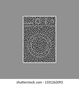 Washing machine sign. Vector. Black maze filled icon with white border at gray background.