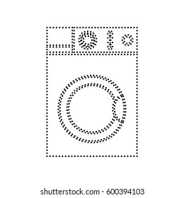 Washing machine sign. Vector. Black dotted icon on white background. Isolated.