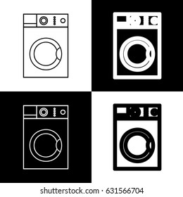 Washing machine sign. Vector. Black and white icons and line icon on chess board.