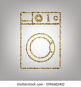 Washing machine sign. Vector. Blackish icon with golden stars at grayish background.