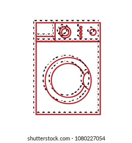 Washing machine sign. Vector. Brown icon with shifted black circle pattern as duplicate at white background. Isolated.