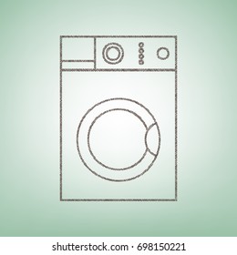 Washing machine sign. Vector. Brown flax icon on green background with light spot at the center.