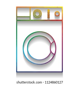 Washing machine sign. Vector. Colorful icon with bright texture of mosaic with soft shadow on white background. Isolated.