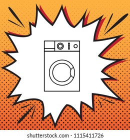 Washing machine sign. Vector. Comics style icon on pop-art background.