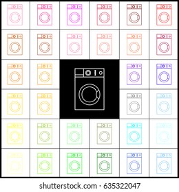 Washing machine sign. Vector. Felt-pen 33 colorful icons at white and black backgrounds. Colorfull.