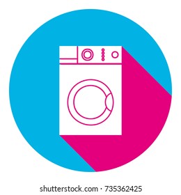 Washing machine sign. Vector. Flat white icon with mexican pink shadow inside sky blue(S and G) circle at white background. Isolated. Trend colors in 2017.