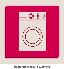 Washing machine sign. Vector. Grayscale version of Popart-style icon.