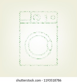 Washing machine sign. Vector. Green hexagon rastered icon and noised opacity and size at light green background with central light.