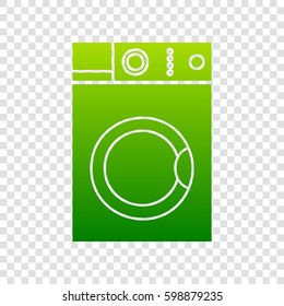 Washing machine sign. Vector. Green gradient icon on transparent background.