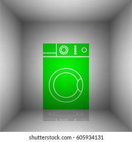 Washing machine sign. Vector. Green icon with shadow in the room.