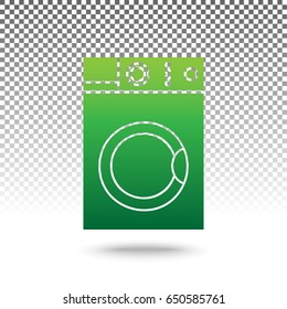 Washing machine sign. Vector. Green gradient icon with shadow at bottom on transparent and white background.