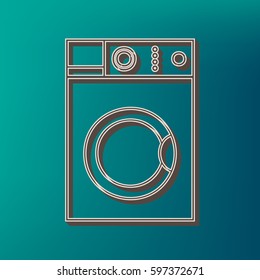 Washing machine sign. Vector. Icon printed at 3d on sea color background.