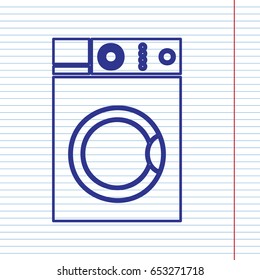 Washing machine sign. Vector. Navy line icon on notebook paper as background with red line for field.