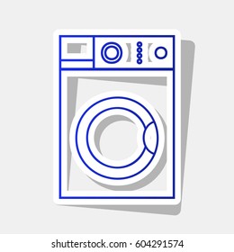 Washing machine sign. Vector. New year bluish icon with outside stroke and gray shadow on light gray background.