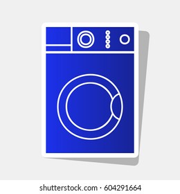 Washing machine sign. Vector. New year bluish icon with outside stroke and gray shadow on light gray background.