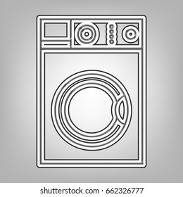 Washing machine sign. Vector. Pencil sketch imitation. Dark gray scribble icon with dark gray outer contour at gray background.