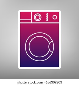 Washing machine sign. Vector. Purple gradient icon on white paper at gray background.