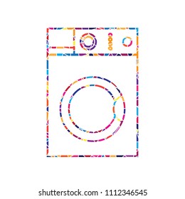 Washing machine sign. Vector. Stained glass icon on white background. Colorful polygons. Isolated.