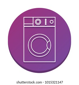 Washing machine sign. Vector. White icon with flat shadow on purpureus circle at white background. Isolated.